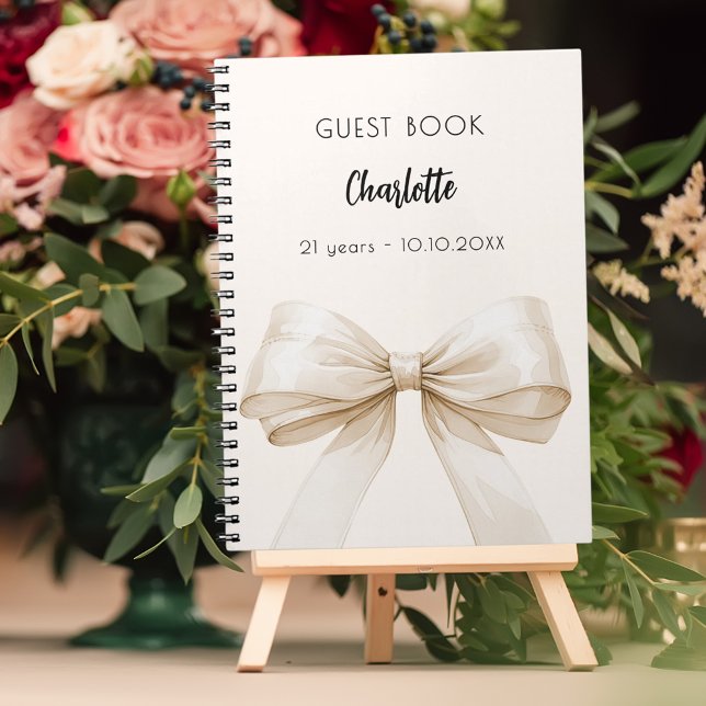 Guest book beige cream bow birthday (Creator Uploaded)