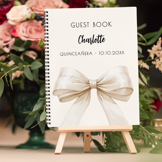 Guest book beige cream bow Quinceanera (Creator Uploaded)