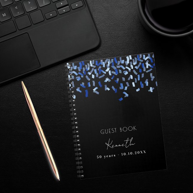 Guest book birthday black blue confetti (Creator Uploaded)