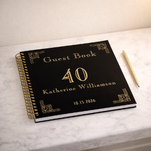 Guest Book Birthday Black Gold Art Deco
