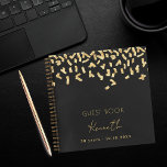 Guest book birthday black gold confetti<br><div class="desc">A classic black background,  decorated with faux gold confetti.  Personalise and a name and age/date.</div>