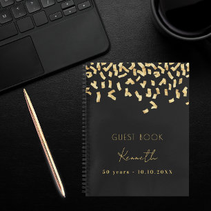 Guest book birthday black gold confetti