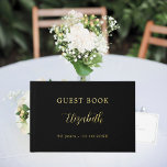 Guest book birthday black gold foil<br><div class="desc">A guest book for a feminine and glamourous 50th (or any age) birthday party.  Black background,  real gold foil text. Personalise and add a name,  age/text.
Spine: add your text.</div>
