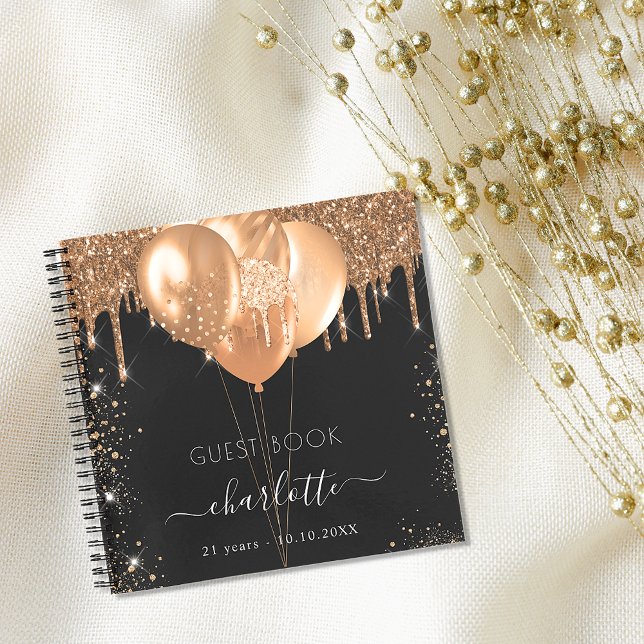 Guest book birthday black gold glitter name (Creator Uploaded)