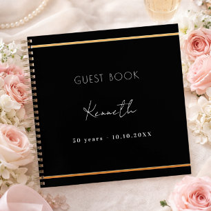 Guest book birthday black gold minimalist