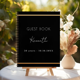 Guest book birthday black gold minimalist