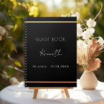 Guest book birthday black gold minimalist budget<br><div class="desc">A budget friendly guest book notebook. A classic black background,  a faux gold frame.  Personalise and a name and age/date.</div>