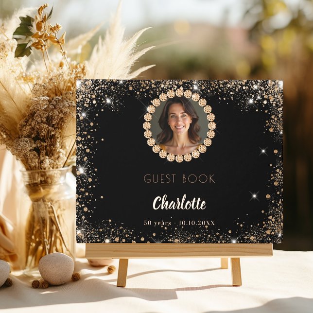 Guest book birthday black gold photo diamonds (Creator Uploaded)