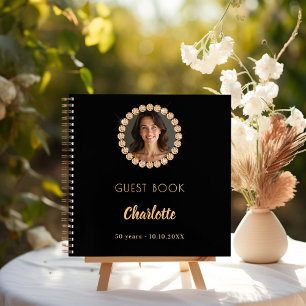 Guest book birthday black gold photo diamonds