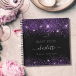 Guest book birthday black purple glitter<br><div class="desc">A guestbook for a feminine and glamorous 21st (or any age) birthday party.  A stylish black background purple with gold glitter dust. Add your name,  age 21/text</div>