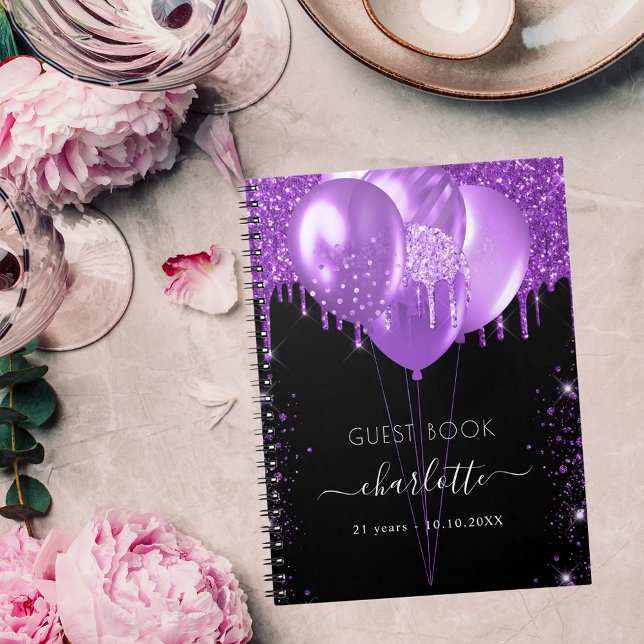 Guest book birthday black purple glitter name (Creator Uploaded)
