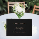 Guest book birthday black rose gold foil<br><div class="desc">A guest book for a feminine and glamourous 50th (or any age) birthday party.  Black background,  real rose gold foil text. Personalise and add a name,  age/text.
Spine: add your text.</div>