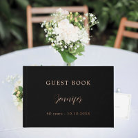 Guest book birthday black rose gold foil