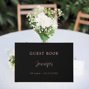 Guest book birthday black rose gold foil
