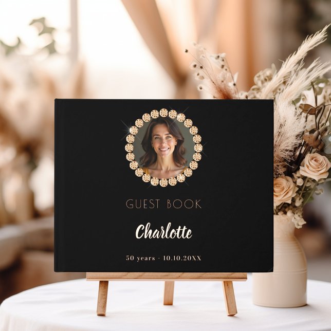 Guest book birthday black rose gold photo diamonds (Creator Uploaded)
