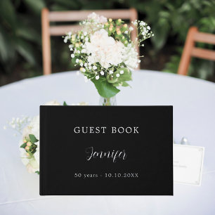 Guest book birthday black silver foil
