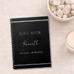 Guest book birthday black silver minimalist<br><div class="desc">A classic black background,  a faux silver looking frame.  Personalise and a name and age/date.  White text.</div>