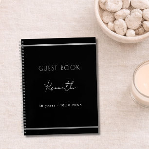 Guest book birthday black silver minimalist