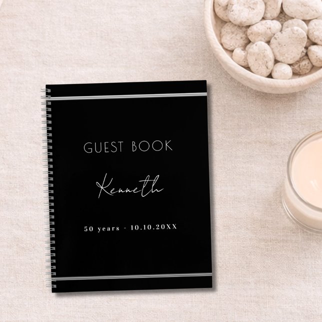 Guest book birthday black silver minimalist (Creator Uploaded)