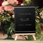 Guest book birthday black silver minimalist<br><div class="desc">A classic black background,  a faux silver looking frame.  Personalise and a name and age/date.  White text.</div>