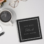 Guest book birthday black white name simple<br><div class="desc">A guest book for a 50th (or any age) birthday party.  A stylish black background and a white frame.  Add your name,  age,  date. The name is written with a modern hand lettered style script.</div>