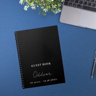 Guest book birthday black white name simple guy