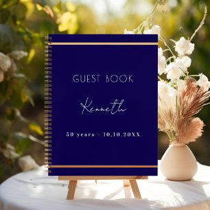 Guest book birthday blue gold minimalist