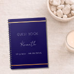 Guest book birthday blue gold minimalist budet<br><div class="desc">A budget friendly guest book notebook. A classic blue background,  a faux gold frame.  Personalise and a name and age/date.</div>