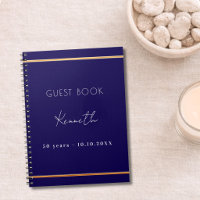 Guest book birthday blue gold minimalist budet