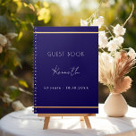 Guest book birthday blue gold minimalist budet<br><div class="desc">A budget friendly guest book notebook. A classic blue background,  a faux gold frame.  Personalise and a name and age/date.</div>