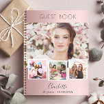 Guest book birthday blush pink photo collage<br><div class="desc">Create your own unique photo collage. Use four,  4 of your favourite photo.   Personalise and a name and age/dates. A blush pink gradient background,  black text.</div>