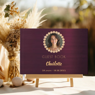 Guest book birthday burgundy photo diamonds