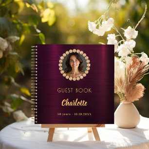 Guest book birthday burgundy photo diamonds