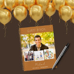Guest book birthday copper brown photo collage<br><div class="desc">Create a one-of-a-kind keepsake for your special day with this personalised men’s birthday guestbook. Featuring a stylish copper, brown background and crisp white text, this guestbook allows you to showcase four of your favourite photos in a unique photo collage design. Personalise it further by adding the birthday man’s name, age,...</div>