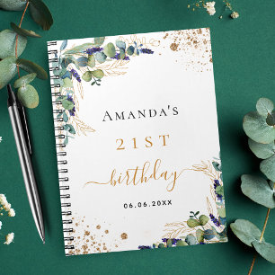 Guest book birthday eucalyptus greenery gold