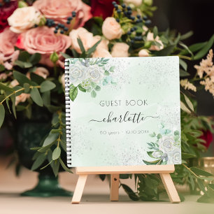 Guest book birthday floral eucalyptus green