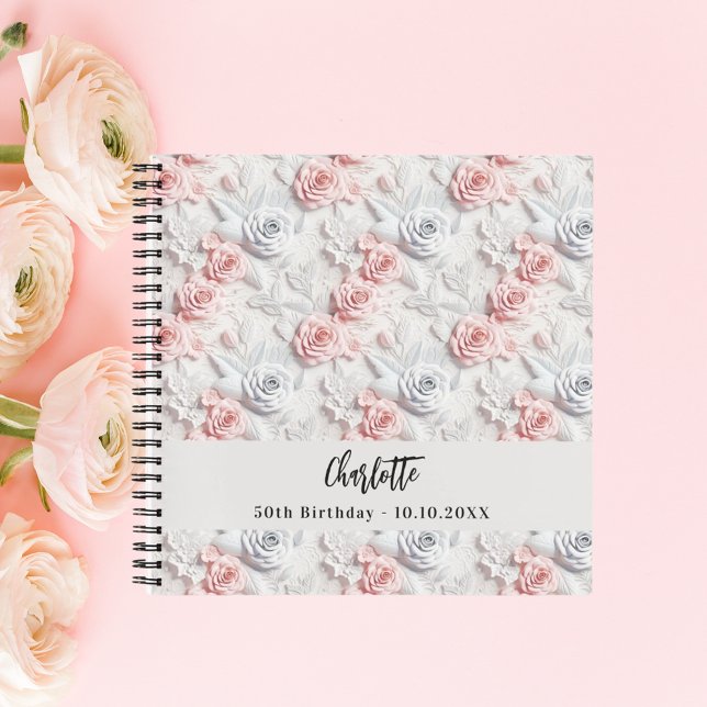 Guest book birthday flowers pink white name (Creator Uploaded)