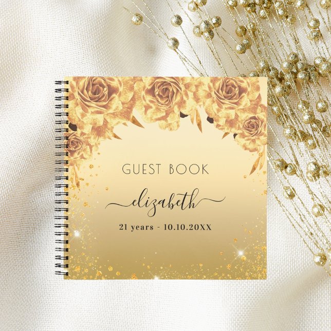 Guest book birthday gold roses florals glitter (Creator Uploaded)