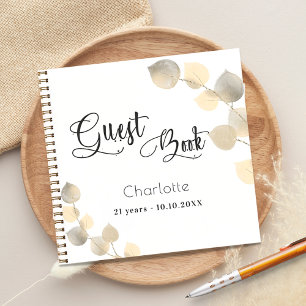 Guest book birthday golden eucalyptus script