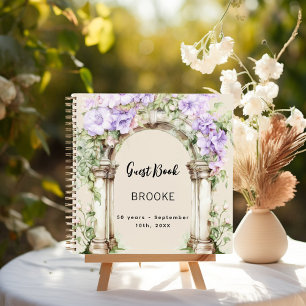 Guest book birthday lavender violet florals arch