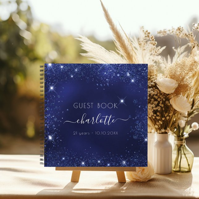Guest book birthday navy blue glitter sparkles (Creator Uploaded)