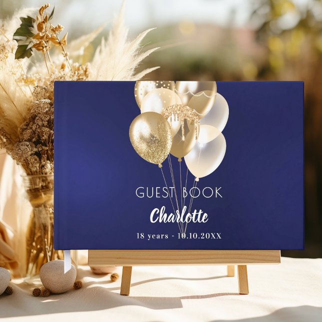 Guest book birthday navy blue gold balloons (Creator Uploaded)