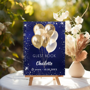 Guest book birthday navy blue gold balloons
