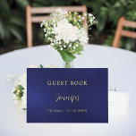 Guest book birthday navy blue gold foil<br><div class="desc">A guest book for a feminine and glamourous 50th (or any age) birthday party. A navy blue,  uneven coloured background,  real gold foil text. Personalise and add a name,  age/text.
Spine: add your text.</div>