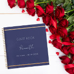 Guest book birthday navy blue gold minimalist<br><div class="desc">A classic navy blue background,  a faux gold frame.  Personalise and a name and age/date.</div>