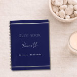 Guest book birthday navy blue minimalist<br><div class="desc">A classic navy blue background,  a faux silver looking frame.  Personalise and a name and age/date.  White text.</div>