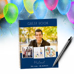 Guest book birthday navy blue photo collage<br><div class="desc">Create a one-of-a-kind keepsake for your special day with this personalised men’s birthday guestbook. Featuring a stylish navy blue background and crisp white text, this guestbook allows you to showcase four of your favourite photos in a unique photo collage design. Personalise it further by adding the birthday man’s name, age,...</div>
