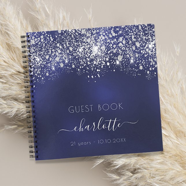 Guest book birthday navy blue silver glitter (Creator Uploaded)