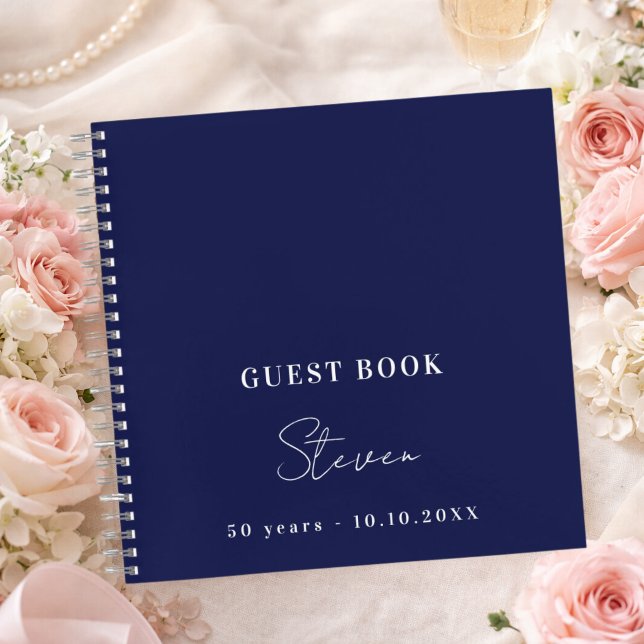 Guest book birthday navy blue white name simple (Creator Uploaded)