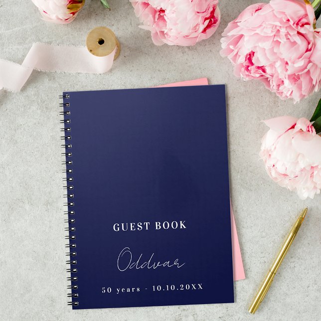 Guest book birthday navy blue white name simple (Creator Uploaded)